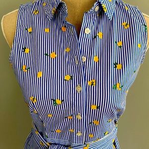 JCrew - Lemon & Pinstripes Sleeveless Shirtdress